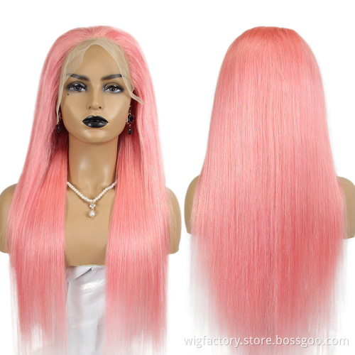Brazilian cuticle aligned pink lace wig, 13x4 lace frontal human pink wig, 100 human hair pink lace front wigs